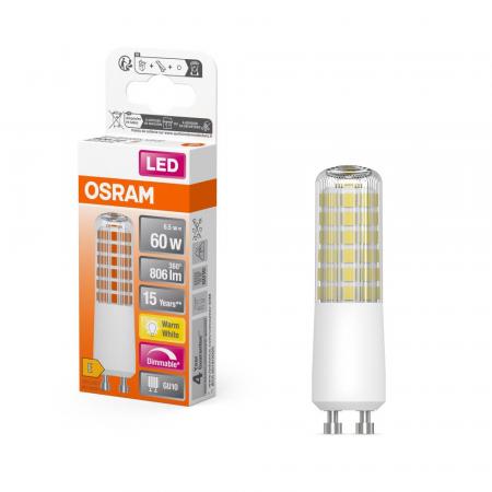 OSRAM LED T SLIM 60 6,5W wie 60W 806lm 2700K Warmweiß GU10 klar dimmbar